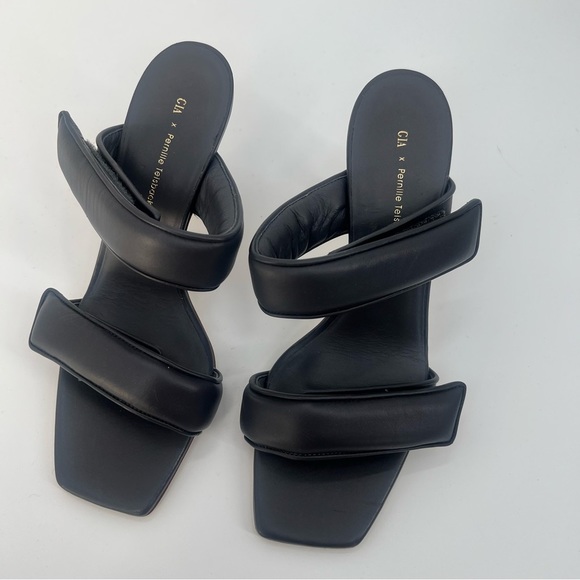 New GIA Borghini Pernille Teisbaek Black Perni Leather 2 Straps Slide Heel 10 - Picture 4 of 13